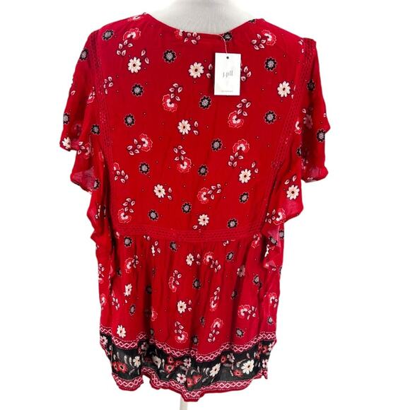 NWT J. Jill Ruffled Sleeve floral Top boho float sz 1x red black - Picture 5 of 9